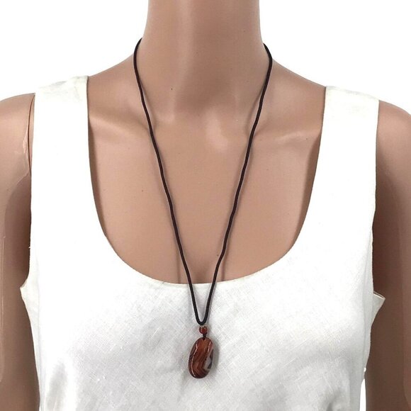 Carnelian Agate Pendant Slider Necklace Healing Stone 26 Inch Length - Picture 1 of 2